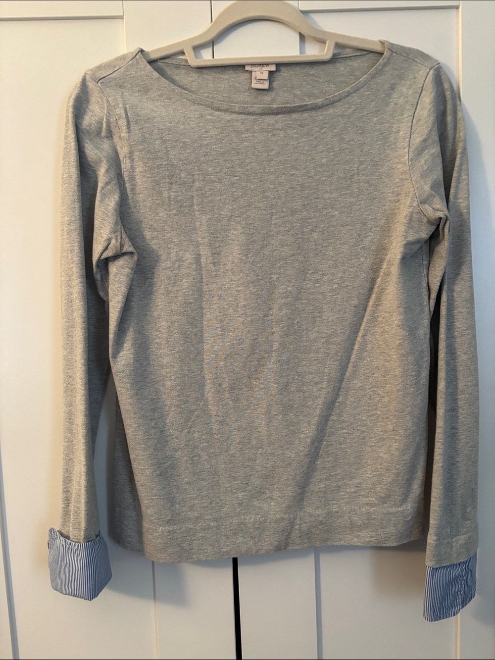 J. Crew Factory Heather Gray Long Sleeve Top with Striped Cuffs